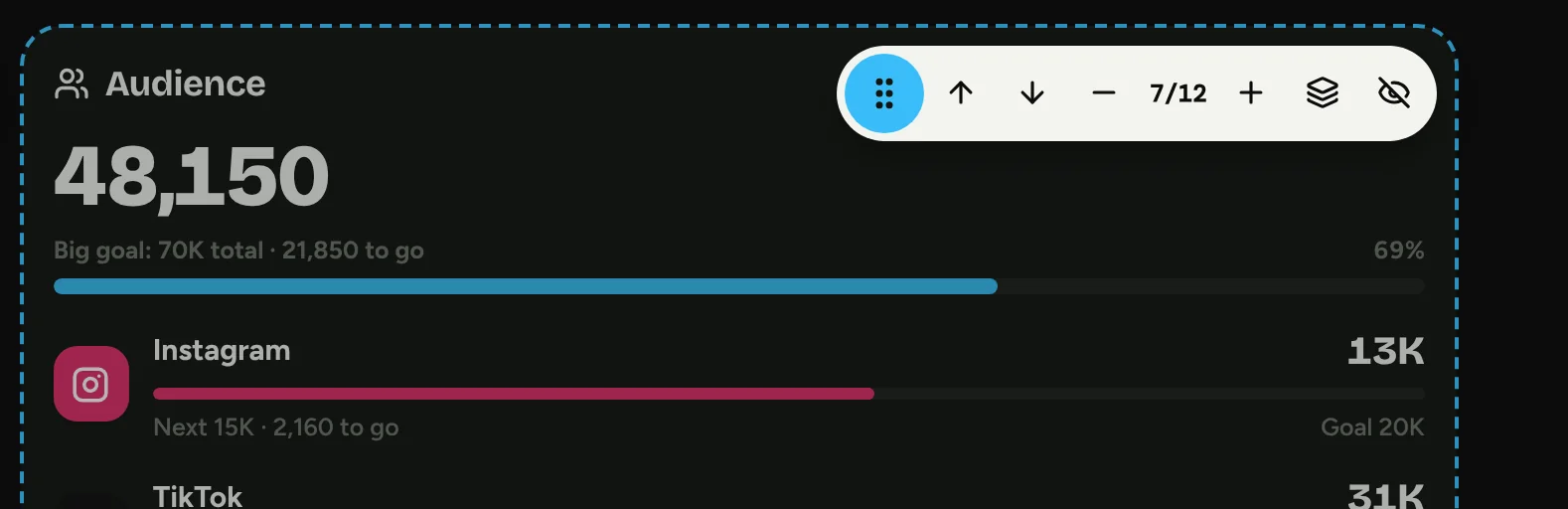 Close-up of a panel toolbar: drag handle, width, stack and hide buttons