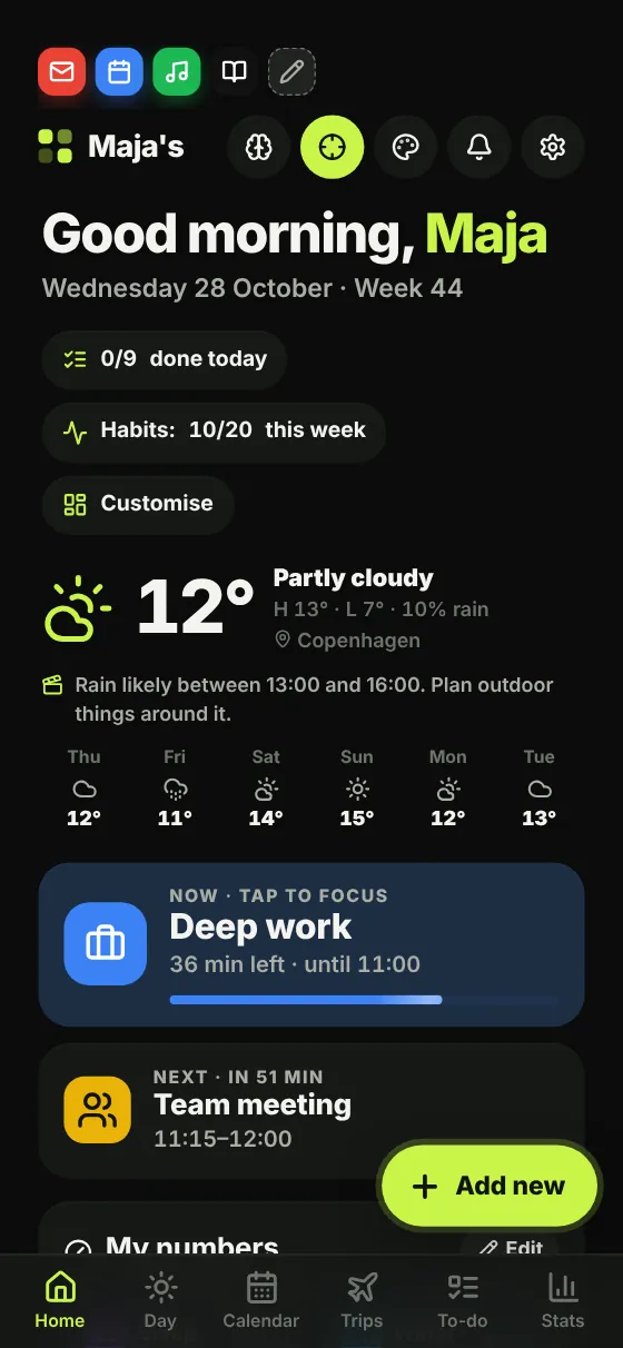 Daglig in dark mode on a phone