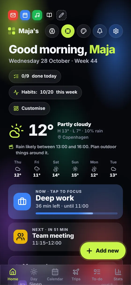 Daglig in glass mode on a phone