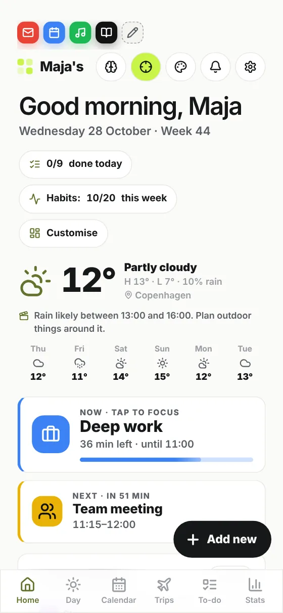 Daglig in minimal mode on a phone